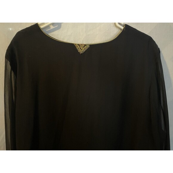 Vtg CAROLE LITTLE Woman Whimsigoth Boho Embroidered Beaded Black Silk Tunic 2X - Picture 7 of 8